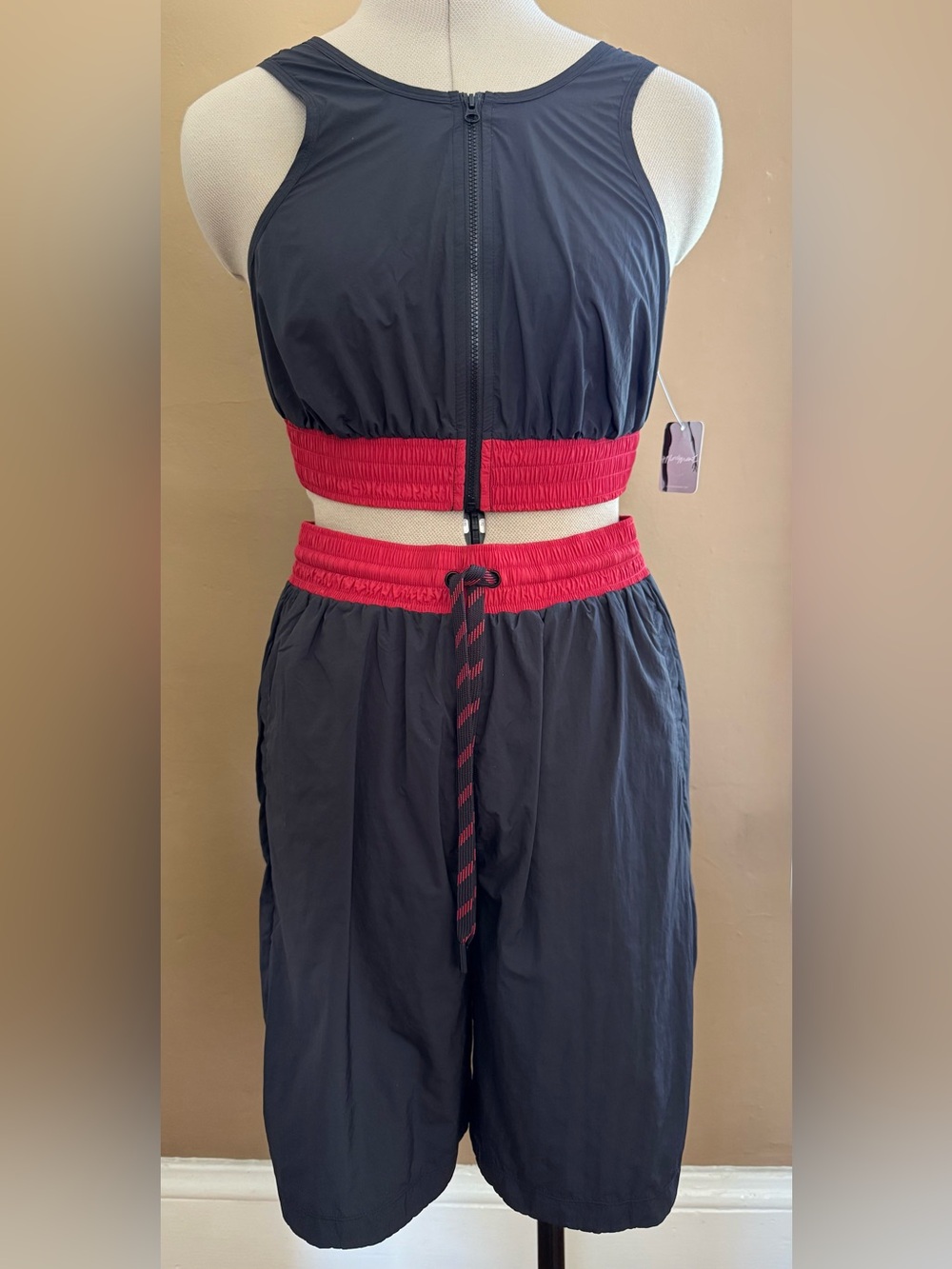 Top and Short Set with Zippered Accents Nylon Activewear Dance Yoga Hiking